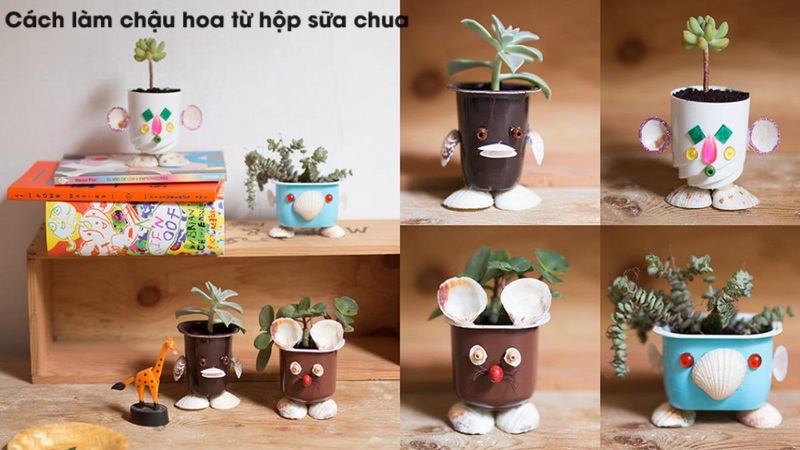 Cách làm chậu hoa từ hộp sữa chua