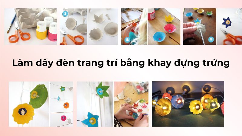 Làm dây đèn trang trí bằng khay đựng trứng